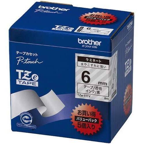 ピータッチ　ラミネート透明テープ　６ｍｍ黒文字５個