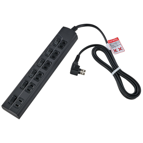 ランプレス個別スイッチ付電源タップ　６個口　２ｍ　ブラック　ＷＬＫ－Ｅ６２（ＢＫ）　■お取り寄せ品