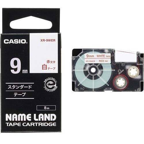 ネームランド　白色テープ　９ｍｍ　赤文字