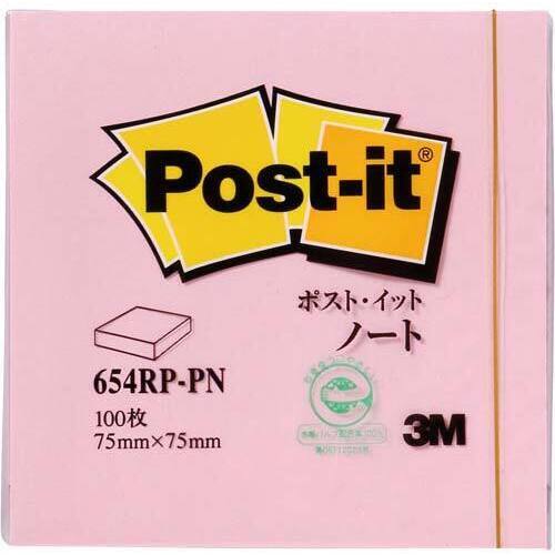 ポストイット　再生紙ノート７５×７５　ピンク　１冊