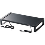 電源タップ＋ＵＳＢハブ付き机上ラック（Ｗ５００）　ＭＲ－ＬＣ２０４ＢＫＮ　■お取り寄せ品
