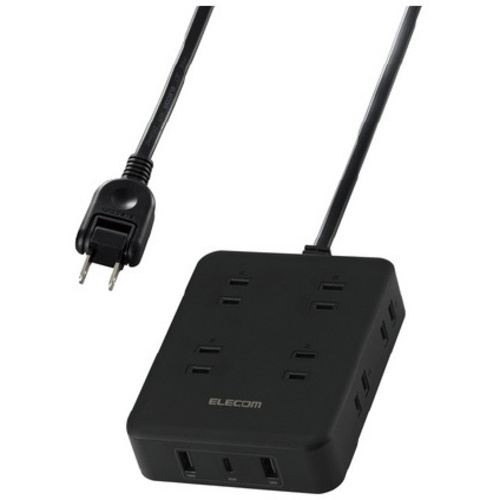 電源タップ　ＵＳＢ延長コード　８個口　ブラック