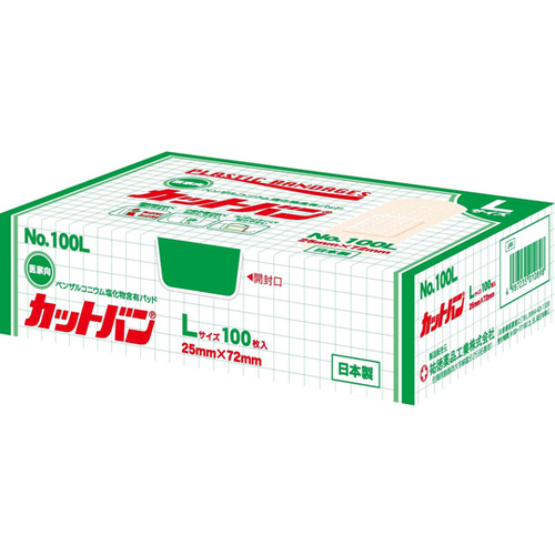 救急絆創膏　カットバンＲ　２５×７２ｍｍ　１００枚入　Ｎｏ．１００Ｌ　●ご注文は２個から