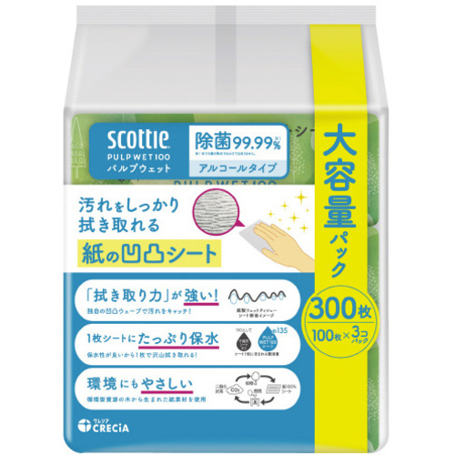 スコッティ　除菌アルコール　パルプ１００枚入×３