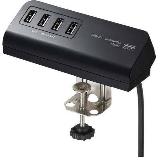クランプ式ＵＳＢ充電器（ＵＳＢ４ポート・ブラック）