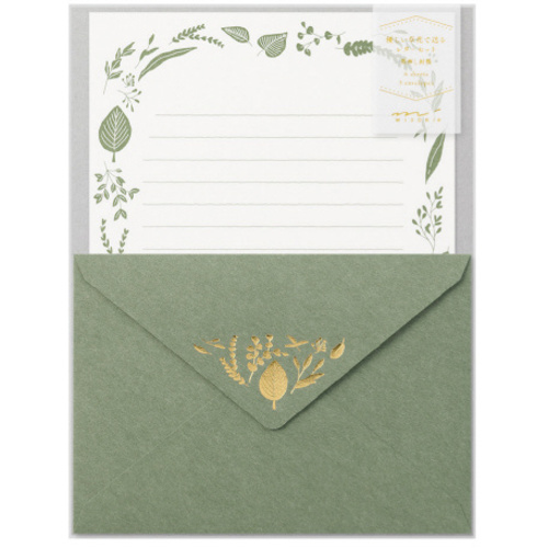 レターセット５０７　箔押封筒　葉柄　【お取り寄せ品】８営業日以内届