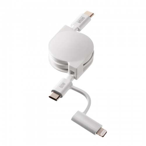 ＵＳＢ２．０　Ｔｙｐｅ－Ｃ巻き取りケーブル（Ｌｉｇｈｔｎｉｎｇ変換アダプタ付き）　■お取り寄せ品