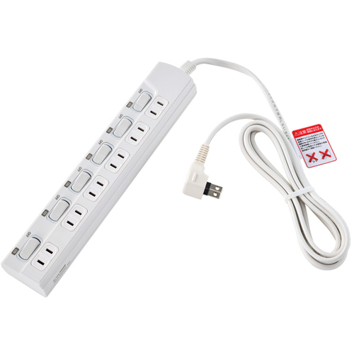 ランプレス個別スイッチ付電源タップ　６個口　２ｍ　ホワイト　ＷＬＫ－Ｅ６２（Ｗ）　■お取り寄せ品