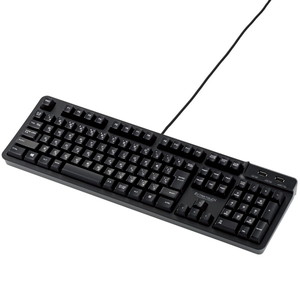有線フルキーボード／メンブレン式／メカニカルライク／ＵＳＢ（２．０）２ポート／１０００万回高耐久／黒　■お取り寄せ品