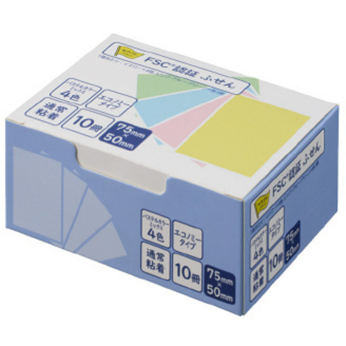 ふせんエコノミー７５&times;５０　１００枚４色１０冊&times;２
