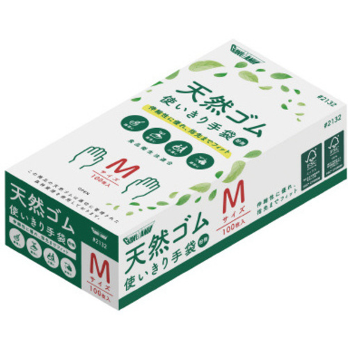 天然ゴム使いきり手袋　ＦＳＣ認証　粉無　１箱（１００枚入）　Ｍサイズ