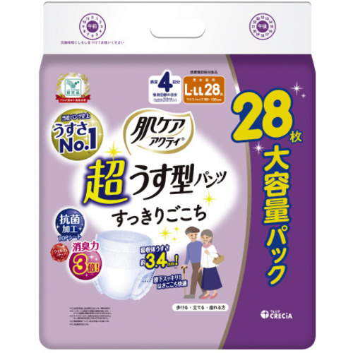 日本製紙クレシア 肌ケアアクティ 超うす型パンツ LーLL 4回分 89053