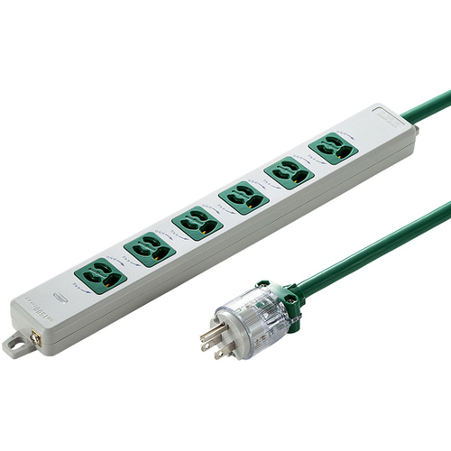 医用接地プラグ付き電源タップ（３Ｐ・６個口・グリーン・１ｍ）　ＴＡＰ－ＨＰＭ６－１Ｇ　■お取り寄せ品
