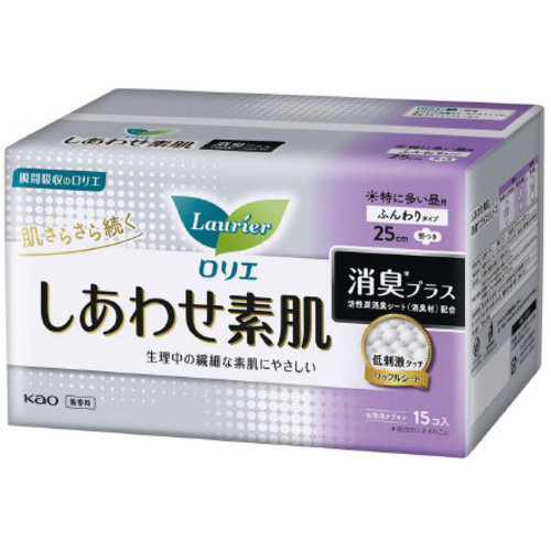 ロリエ　しあわせ素肌　消臭プラス　特に多い日用　羽つき１５枚入&times;６　【お取り寄せ品】５営業日以内届