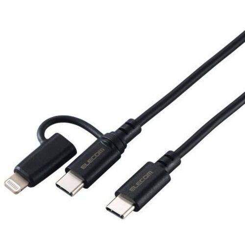 ２ｉｎ１ＵＳＢケーブル／Ｔｙｐｅ－Ｃ＋Ｌｉｇｈｔｎｉｎｇ／２．０ｍ／ブラック　■お取り寄せ品