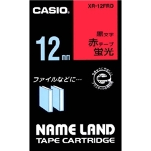 ネームランド用蛍光色テープ　１２ｍｍ　蛍光赤／黒文字　ＸＲ－１２ＦＲＤ　■お取り寄せ品
