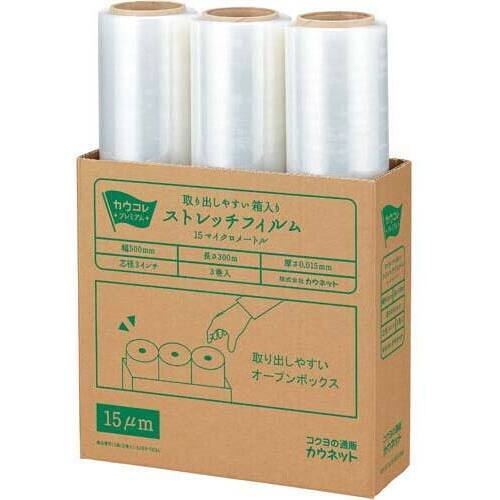 ストレッチフィルム１５&mu;ｍ５００&times;３００ｍ３巻&times;６