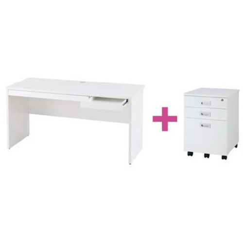 セット品　Ｂ木製平机引出１４００ＷＨ＋３段ワゴン　【組立サービス付】