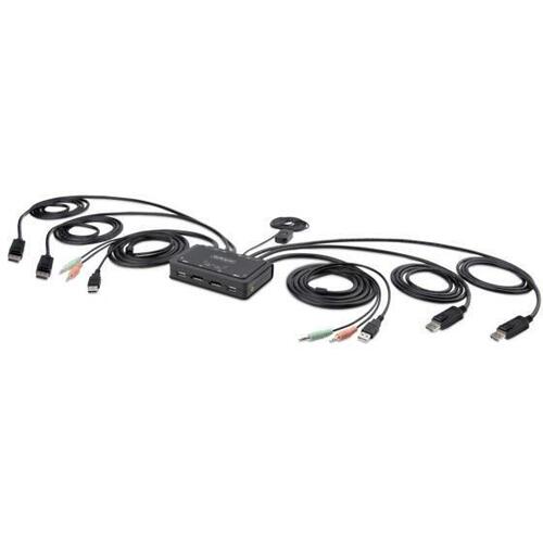 ＫＶＭスイッチ／２ポート／デュアルモニター／４Ｋ６０ＨｚＤｉｓｐｌａｙＰｏｒｔ／１．５ｍケーブル一体型　■お取り寄せ品