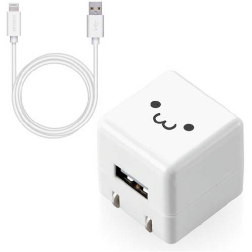 ＡＣ充電器　ライトニングケーブル１．０ｍ　白顔