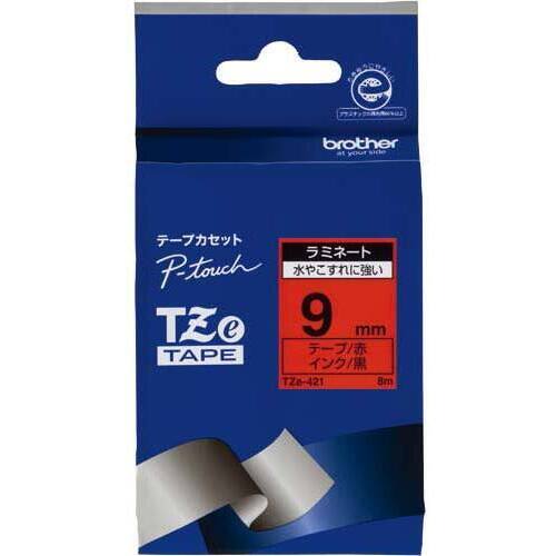 ピータッチ　ラミネート赤色テープ９ｍｍ黒文字&times;５