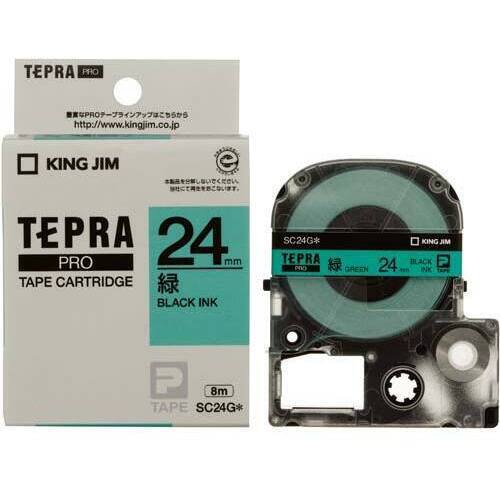 テプラ　ＰＲＯテープ　パステル緑色２４ｍｍ黒字×５