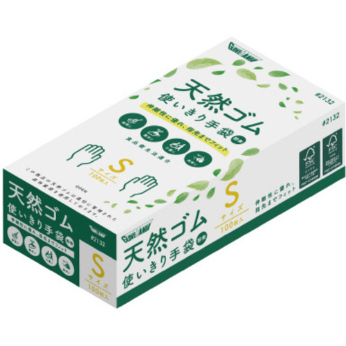天然ゴム使いきり手袋　ＦＳＣ認証　粉無　１箱（１００枚入）　Ｓサイズ