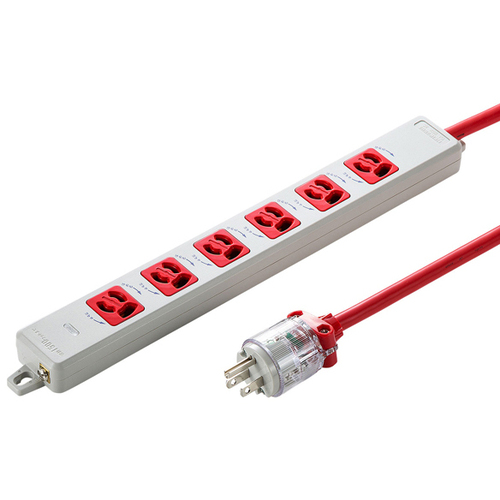 医用接地プラグ付き電源タップ（３Ｐ・６個口・レッド・１ｍ）　ＴＡＰ－ＨＰＭ６－１Ｒ　■お取り寄せ品