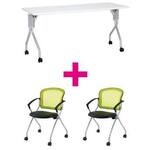セット品　ＵＰ１５６０ＷＨ＆ＭＮチェア肘付グリーン　【組立サービス付】