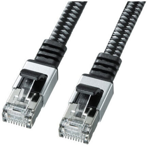 カテゴリ６ＡメッシュフラットＬＡＮケーブル（ブラック＆グレー・１０ｍ）　ＫＢ－ＦＬ６ＡＭＥ－１０ＢＫ　■お取り寄せ品