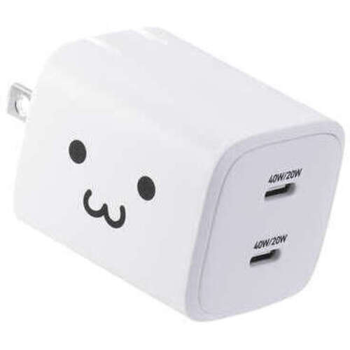 ＡＣ充電器／スマホ・タブレット用／ＵＳＢ　ＰＤ／４０Ｗ／ＵＳＢ－Ｃ&times;２／スイングプラグ／しろちゃん　■お取り寄せ品