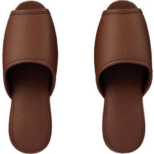 抗菌レザー調ビニールスリッパ前開きブラウンＭ１０足