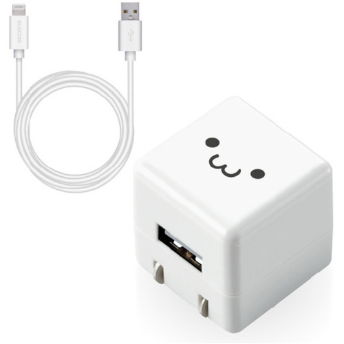 ＡＣ充電器　ライトニングケーブル２．５ｍ　白顔