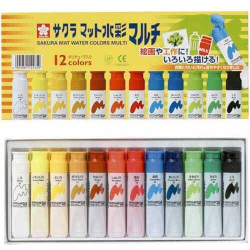 マット水彩マルチ１２色（１２ｍｌ）ポリチューブ入り