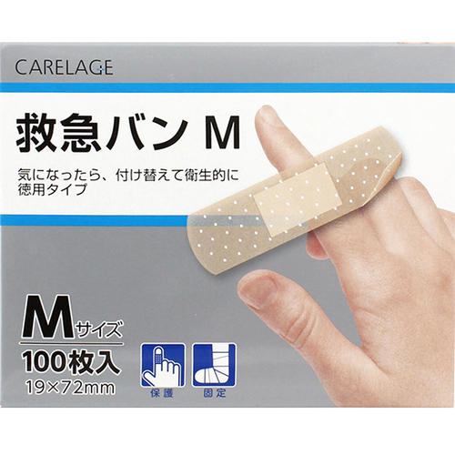 ＣＡＲＥＬＡＧＥ　救急バン　徳用タイプ　Ｍサイズ　１００枚入　　６４－７７５７－４１　●ご注文は数量２０から