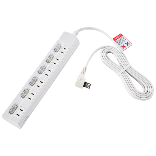 ＬＥＤ個別スイッチ付電源タップ　６個口　３ｍ　ホワイト　ＷＬＫ－６３（Ｗ）　■お取り寄せ品