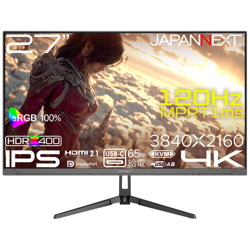 ゲーミングディスプレイ　２７型／３８４０&times;２１６０／ブラック　ＪＮ－ｉ２７Ｇ１２０Ｕ２－Ｃ６　■２営業日内届