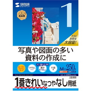 インクジェット用スーパーファイン用紙（Ａ４サイズ・２５０枚入り）　つやなしマット　薄手　片面　■お取り寄せ品