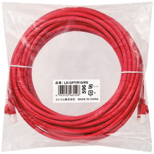 ＲｏＨＳ指令準拠ＬＡＮケーブル／ＣＡＴ６／爪折れ防止／１０ｍ／レッド／簡易パッケージ　■お取り寄せ品