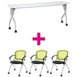 セット品　ＵＰ１８４５ＷＨ＆ＭＮチェア肘付グリーン　【組立サービス付】