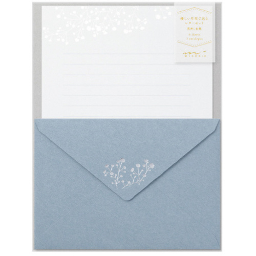 レターセット５０８　箔押封筒　かすみ草柄　【お取り寄せ品】８営業日以内届