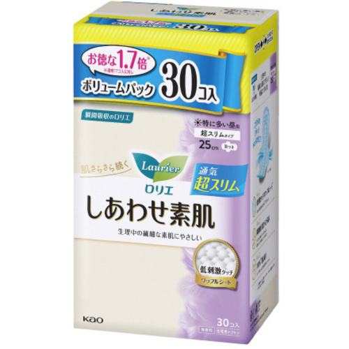 ロリエ　しあわせ素肌　ボリュームパック　超スリム　特に多い昼用２５ｃｍ　羽つき　３０個