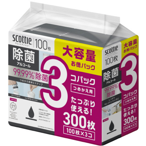 スコッティ　ウェット除菌アル詰替　１００枚×３×８