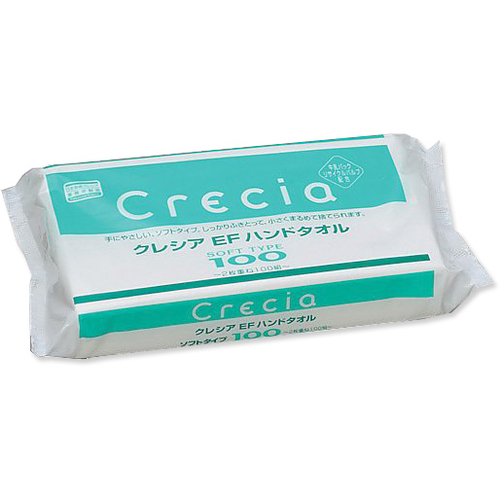 クレシアＥＦハンドタオルソフト　２枚重ね　２１８&times;２３０ｍｍ　１００組入　３７０１８Ｂ　●ご注文は数量２３から
