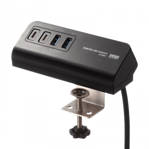 ＵＳＢ　ＰＤ対応クランプ式ＡＣ充電器（ＰＤ６５Ｗ・Ｃ&times;２＋Ａ&times;２・ブラック）　■お取り寄せ品