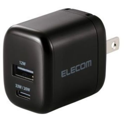 ＡＣ充電器／スマホ・タブレット用／ＵＳＢ　ＰＤ／３３Ｗ／ＵＳＢ－Ｃ／ＵＳＢ－Ａ／スイングプラグ／ブラック　■お取り寄せ品