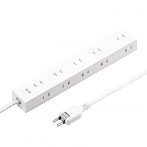 電源タップ　２Ｐ　１０個口　強力ネオジムマグネット　シャッター付（２ｍ・ホワイト）　■お取り寄せ品