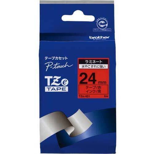 ピータッチ　ラミネート赤色テープ２４ｍｍ黒文字&times;５