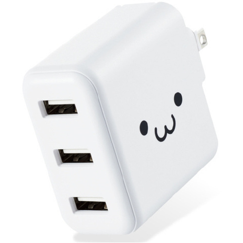 ＡＣ充電器　３．６Ａ　ＵＳＢ　３ポート　ホワイト顔