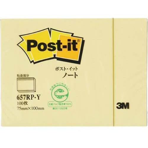 ポストイット　再生紙ノート７５×１００イエロー１冊